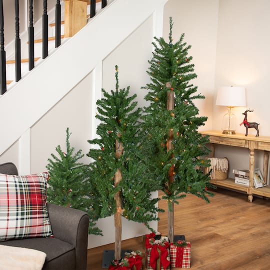 Northlight Set Of 3 Slim Alartificial Multicolor Lights 5 Foot Pre-Lit Pine Christmas Tree, One Size, Green